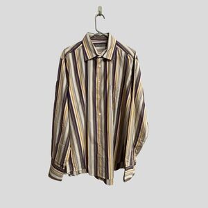 MARTIN GORDON | MEN LONG SLEEVE SHIRT | YELLOW AND PURPLE STRIPED | SIZE: XL